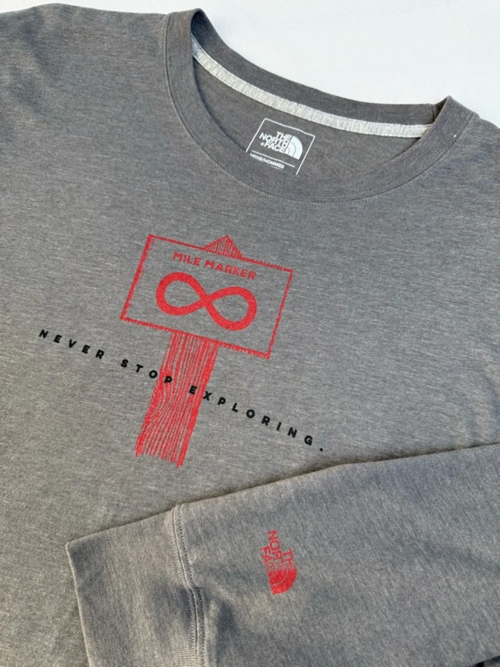 The North Face Gray Long-Sleeve Crewneck Shirt with‎ Red Graphic
